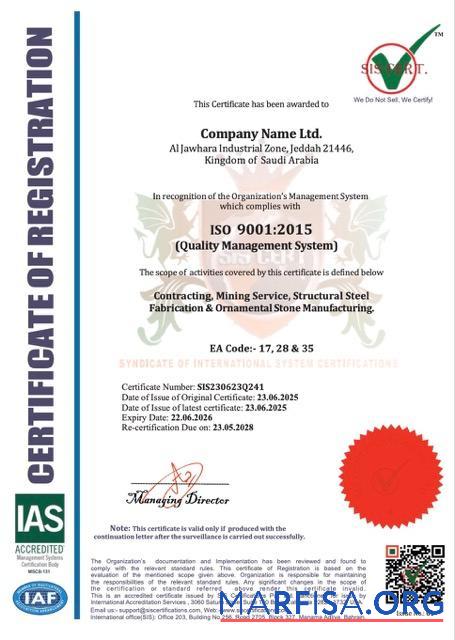 Downloadable Saudi Arabia certificate of registration Word and PDF template